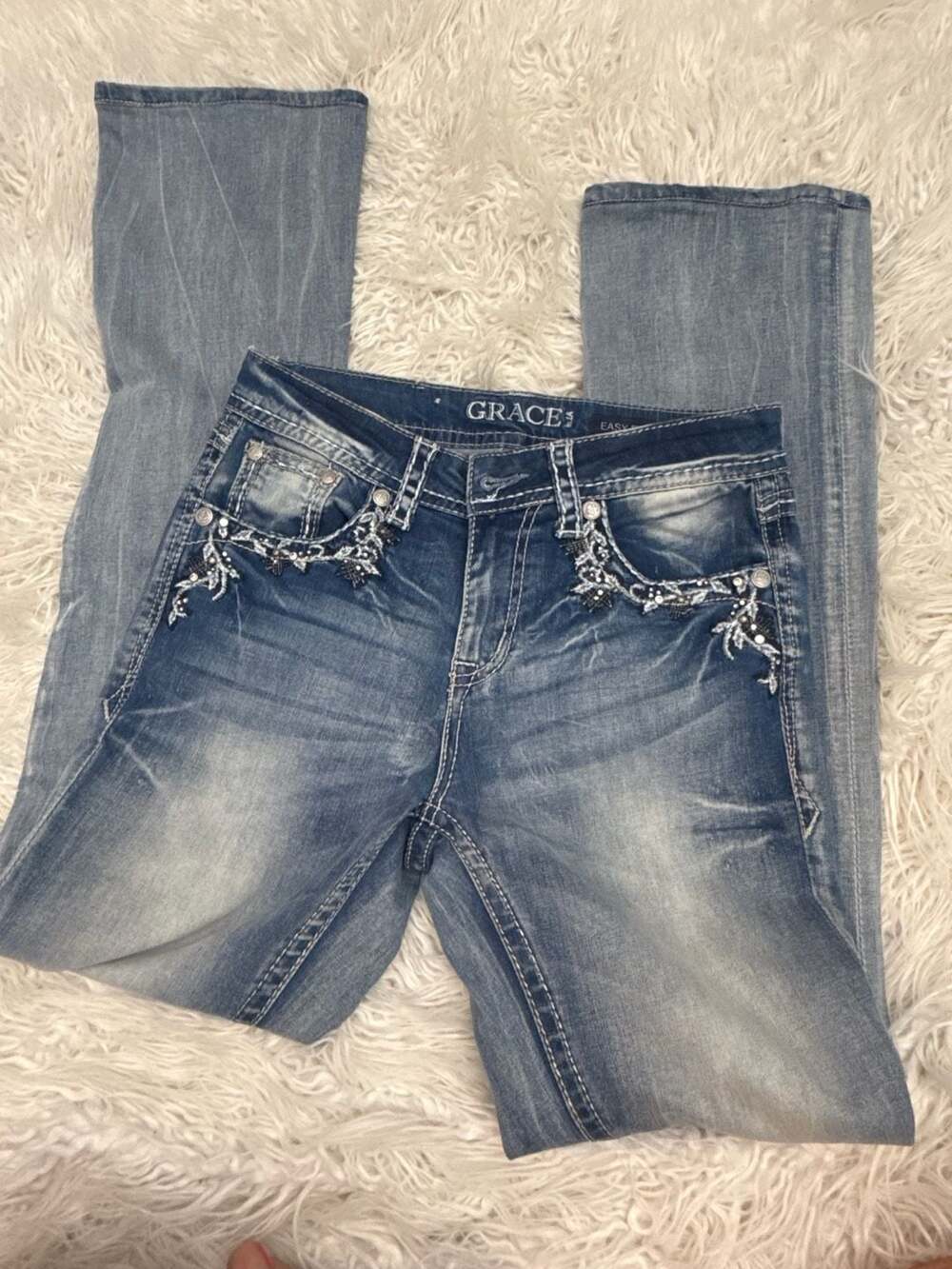 Grace in LA Size 26 Easy Fit Embroidered Paisley Rhinestone Bootcut Jeans